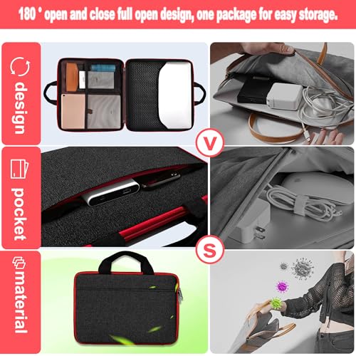 Hseok Laptop Case 13.3-14 inch Sleeve, TSA Computer Handbag Water-Resistant and Shockproof Bag Compatible with MacBook Pro/Neo 14", Mac Air/Pro 13.3" and 13"-14" Notebooks Chromebooks,Black-red - color: Black-red