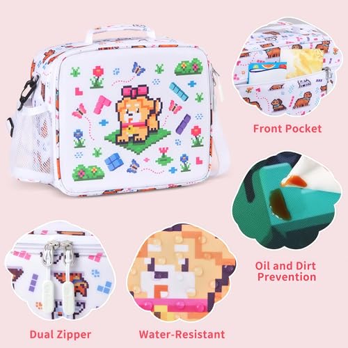 rockpapa Kids Lunch Box Set with 14oz Insulated Water Bottle & Lunch Bag, Leakproof 5.5 Cups Bento Box for School & Children, BPA-Free, Microwave Safe for Boys Girls (White Pets) - color: White Pets