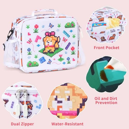 rockpapa Kids Lunch Box Set with 14oz Insulated Water Bottle & Lunch Bag, Leakproof 5.5 Cups Bento Box for School & Children, BPA-Free, Microwave Safe for Boys Girls (White Pets) - color: White Pets