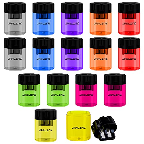 JARLINK 16 Pack Manual Pencil Sharpeners, Dual Holes Colorful Sharpener with lid for No.2/Colored/Art Pencils, Adults Portable Sharpener for School Office Home and More