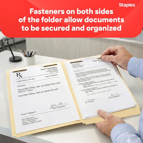 Staples Reinforced File Folder with Fasteners, Letter Size, Manila, Durable Paper Stock, 50/Pack - style: 50 Pack