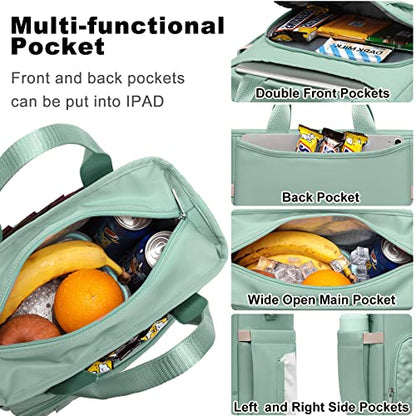 AIJIEKE Large Insulated Lunch Bag for Women Men, Work Lunch Box Tote, Green | Leakproof, durable multi-compartment cooler. Reusable with shoulder strap. Perfect for travel meal prep, picnic, beach - color: Green