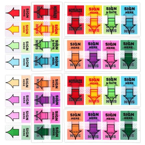 600 Pcs/6 Pack Sign Here Tabs, Colorful Adhesive Sign Here Flags Stickers, Arrow Labels Sign Here Stickers for Annotating Books, Arrow Sticky Notes for School Office Home Documents Notebooks Supplies - style: style1