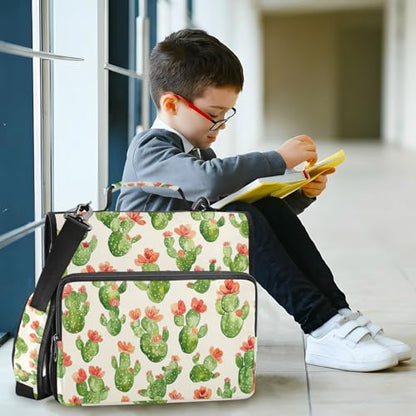 Cartoon Cute Cactus Zipper Binder 3 Ring 1.5 Inch School Binder Organizer with Shoulder Strap Handle File Folder Pockets Large Capacity Students Girl Boy Men Office Work - color: Cartoon Cute Cactus
