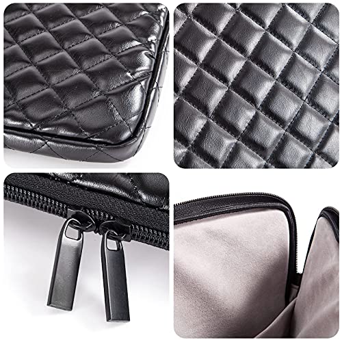 TRIUMPH VISION Puffy Laptop Sleeve Pouch Case Protective Bag Lined Padded | Puffy Laptop Case 11 12 in Quilted Leather Protection Shockproof Cushion Padding Fashion with Pocket Safe Black - color: Black Quilted, size: 11-12 Inch