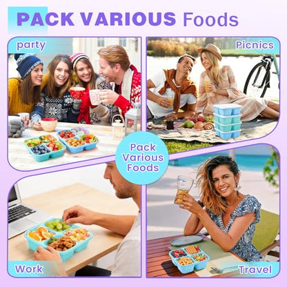 4 Pack Snack Containers Bento Box Adult Lunch Box,Meal Prep Container, Reusable Food Storage lunch Containers Stackable for Work, Travel and Gym (Blue, Green) - color: Blue, Green