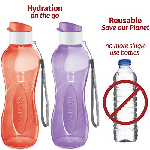 MILTON Water Bottle Kids Reusable Leakproof 12 Oz Plastic Wide Mouth Large Big Drink Bottle BPA & Leak Free with Handle Strap Carrier for Cycling Camping Hiking Gym Yoga - color: Multicolor