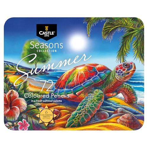 Castle Art Supplies 72 Summer Colored Pencils Set | Wax-Based Pencils with Soft, Smooth Cores | Summer-Inspired Palette for Adult Artists | Organized in Display Tin | Seasons Collection - color: Summer