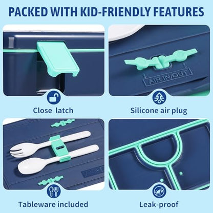 rockpapa Chill Bento Box for Kids- Large 5.5 Cups Lunch Box with Ice Pack - 5 Compartments, BPA-Free, Leak Proof, with Utensils & Portable Handle, Microwave/Dishwasher Safe (Blue Rocket) - color: Blue Rocket