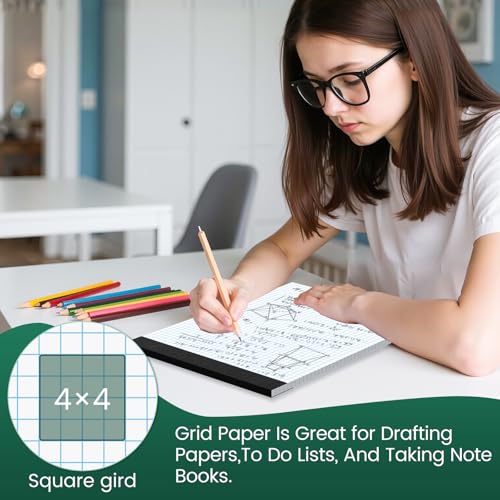 Graph Paper 8.5 X 11, 3 Pack, 4x4 Quad Ruled, Grid Paper Pad 8-1/2" X 11.75", Grid Pad 8.5 X 11.75, Engineering Notebook, Easy Tears Off, White 70 Gsm Graft Paper - style: 3 Pack
