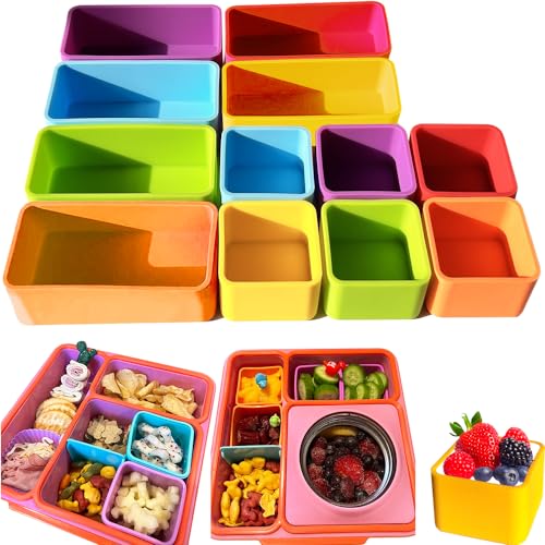 IELEK Silicone Lunch Box Dividers Bento Box Accessories Meal Prep Containers - color: Rectangle(Blue+Purple+Yellow+Red+Green+Orange)+Square(Blue+Green+Purple+Yellow+Red+Orange)