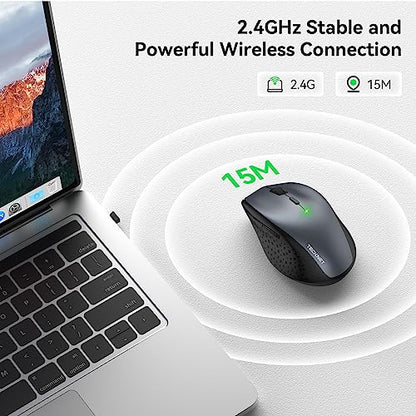 TECKNET Wireless Mouse, 2.4G USB Computer Mouse with 6-Level Adjustable 4800 DPI, Silent Quiet Click，30 Months Battery, Ergonomic Grips, 6 Buttons Portable for PC, Chromebook, Mac - Grey - color: Grey