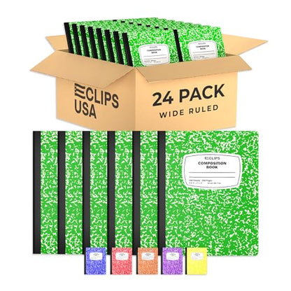 Composition Notebook Wide Ruled Composition Notebooks Bulk Green Marble Hard Cover Wide Ruled Notebook Paper Note Books For Schools Marble Composition Books 100 Sheets 200 Pages 9.75” x 7.25” (24 Pack, Green) - color: Green, size: 24 Pack