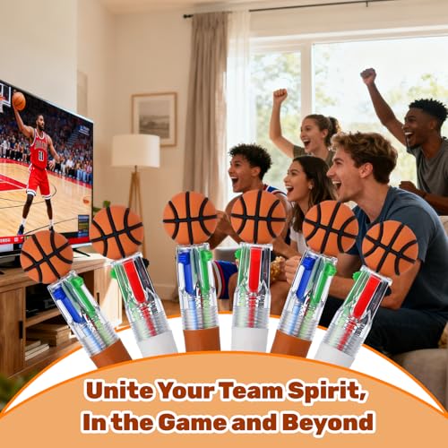 24 Pcs Basketball Party Favors Basketball Multicolor Pen in One 4-in-1 Cute Fun Pens Bulk Kawaii Ballpoint Pen for Sports Goodie Bags Stuffers (Basketball) - style: Basketball