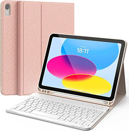 CHESONA Keyboard Case for iPad A16 11th/10th Gen, Pink | Detachable Wireless Keyboard, Multi-Angle Folio Stand, Built-in Pencil Holder, Thin & Lightweight Design - color: Pink