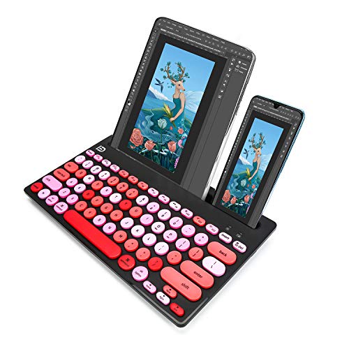 HUO JI Wireless Keyboard Multi-Device, Bluetooth and 2.4G Dual Mode for iPad, Switch to 3 Devices for Cellphone, Tablet, PC, Smart TV, iOS Android Windows, Black Pink - color: Black Pink