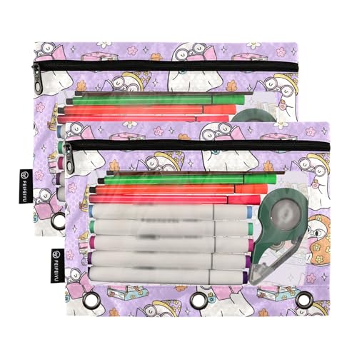 ZAZYXTJ Ghost Binder Pencil Pouchs 3 Ring with Zipper Clear Window Office Organizers bag for School Students Teacher Supplies 2 Pack - color: Ghost