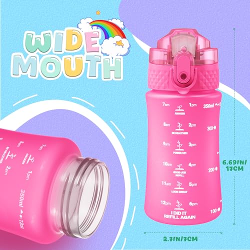 OLDLEY Kids Water Bottle for School, 12 oz (2 lids) BPA-Free Reusable Leak-proof Durable Tritan Plastic Water Bottles with Straw & Chug Lids, Anti-dust Spout Cover (Rose red) - color: Rose red, size: 12 Ounces