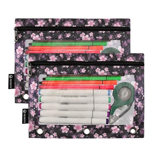 Axolotl Pencil Pouch For 3 Ring Binder Clear Window Pencil Case For 3 Ring Reinforced Grommets With Zipper, 2 Pack - color: Axolotl