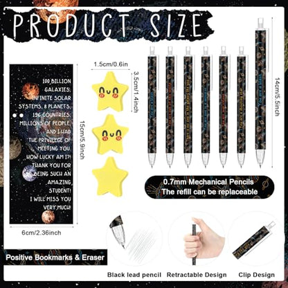 AmazingSpark 30 Sets Back to School Pencils Inspirational Space Astronaut Pencil Gifts Bulk 6 Styles 0.7 mm Mechanical Pencils with Erasers Positive Cards for for School Student Teacher Nurse Staff - style: Space Astronaut