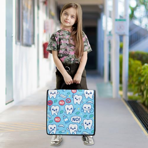 Dental Health Cartoon Teeth Blue Office Binder Organizer with Shoulder Strap Waterproof 1.5 Inch 3 Rings Pencil Bags Portfolio Binder Documents Files Organizer - color: Dental Health Cartoon Teeth Blue