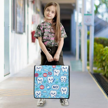 Dental Health Cartoon Teeth Blue Office Binder Organizer with Shoulder Strap Waterproof 1.5 Inch 3 Rings Pencil Bags Portfolio Binder Documents Files Organizer - color: Dental Health Cartoon Teeth Blue