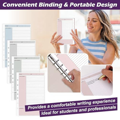 200 Sheet 7-Hole Cornell Notes Filler Paper 5.5" x 8.5" for Mini Binders College Ruled Cornell Lined Loose Leaf Paper Half Letter Lined Planner Refill Mini Binder Inserts for 3 or 7 Ring Binders