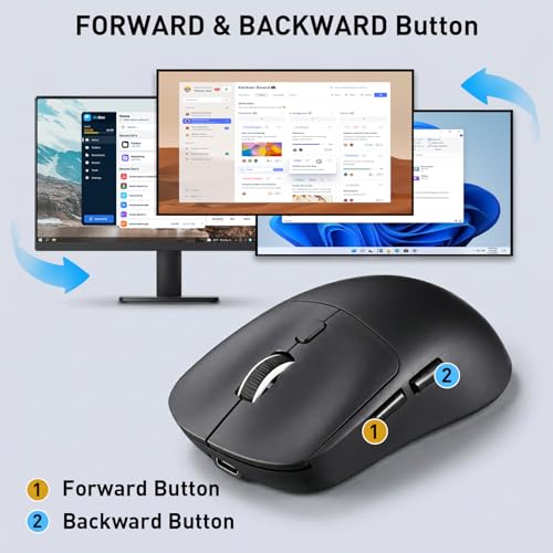 Wireless Mouse,Bluetooth and 2.4G USB Wireless Connection,Rechargeable Lightweight Mouse,800/1200/1600 Adjustable DPI, Compatible for Laptop/MacBook/PC/Desktop-Black