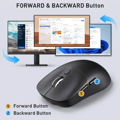Wireless Mouse,Bluetooth and 2.4G USB Wireless Connection,Rechargeable Lightweight Mouse,800/1200/1600 Adjustable DPI, Compatible for Laptop/MacBook/PC/Desktop-Black