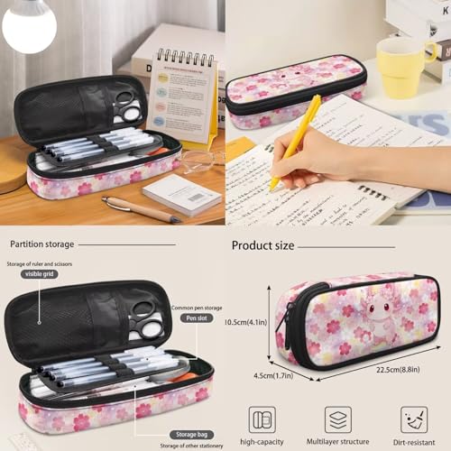 17 Inch Kid's 4PCS Backpack Set, Back to School Essentials | Insulated lunch box, water bottle pouch, pencil case, lightweight, padded shoulder straps, for elementary, middle school - color: Cherry Blossom Axolotl
