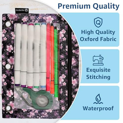 Axolotl Pencil Pouch For 3 Ring Binder Clear Window Pencil Case For 3 Ring Reinforced Grommets With Zipper, 2 Pack - color: Axolotl