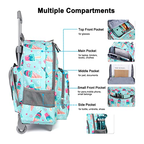 Tilami Rolling Backpack 18 inch Double Handle Wheeled Boys Girls Travel School Children Luggage Toddler Trip, Icecream Green - color: Icecream Green