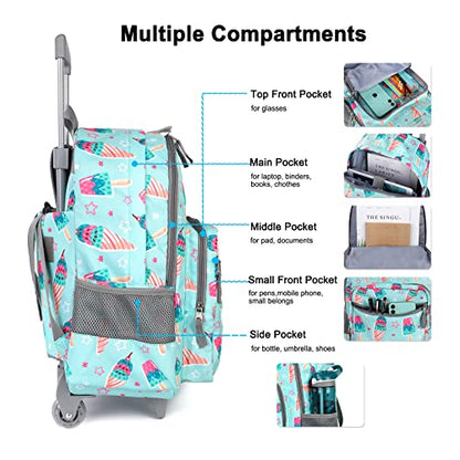 Tilami Rolling Backpack 18 inch Double Handle Wheeled Boys Girls Travel School Children Luggage Toddler Trip, Icecream Green - color: Icecream Green