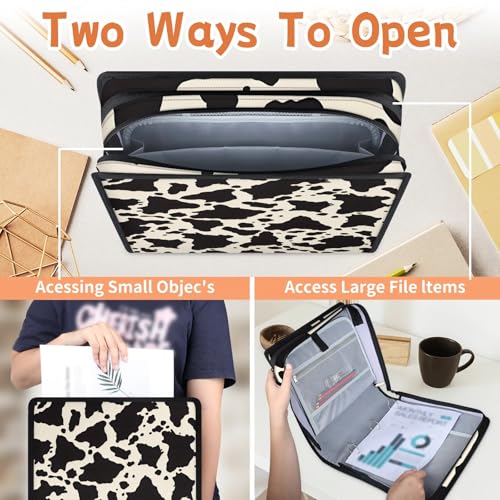 Boho Milk Print Zipper Binder, 3 D-Ring Expanding File Folder with Handle & Adjustable Shoulder Strap, 400 Sheets Capacity Multi-Pocket Organizer for 13 Inch Laptop - color: Boho Milk Print
