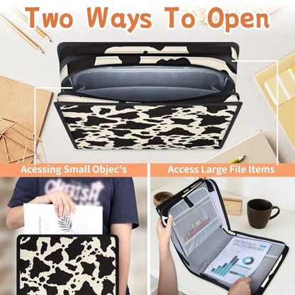 Boho Milk Print Zipper Binder, 3 D-Ring Expanding File Folder with Handle & Adjustable Shoulder Strap, 400 Sheets Capacity Multi-Pocket Organizer for 13 Inch Laptop - color: Boho Milk Print