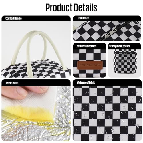 Lunch Bag Women/Men Lunch Box Women/Men (Black+White Checkerboard) | Spacious Lightweight Waterproof Sturdy Durable Great Value For Office Work School Picnic Travel - color: Black+White Checkerboard