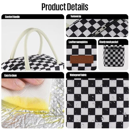 Lunch Bag Women/Men Lunch Box Women/Men (Black+White Checkerboard) | Spacious Lightweight Waterproof Sturdy Durable Great Value For Office Work School Picnic Travel - color: Black+White Checkerboard