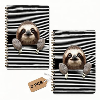 2 Pcs Funny Sloth Spiral Notebook, Sloth Gifts for Women Journal Notebook | A5 160 Pages Sloths College Ruled Notebook, Spiral Notepad, Hardcover Journals for Writing Travel Office, School Supplies - color: Multicolour 0035