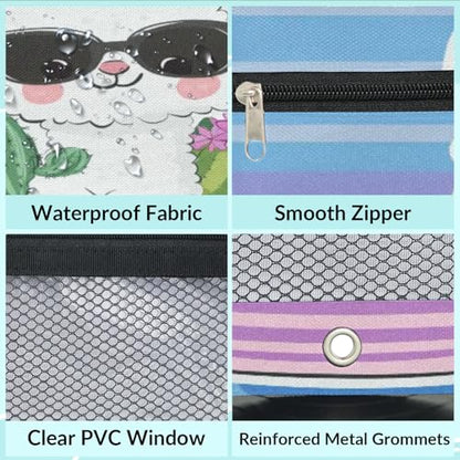 Cactus Alpaca Pencil Pouch for 3 Ring Binder Purple Blue Stripe Pencil Case Bag with Clear Window Zipper Pockets for Kids Girls Boys Students School College Supplies 2 Pack - color: Blue Purple