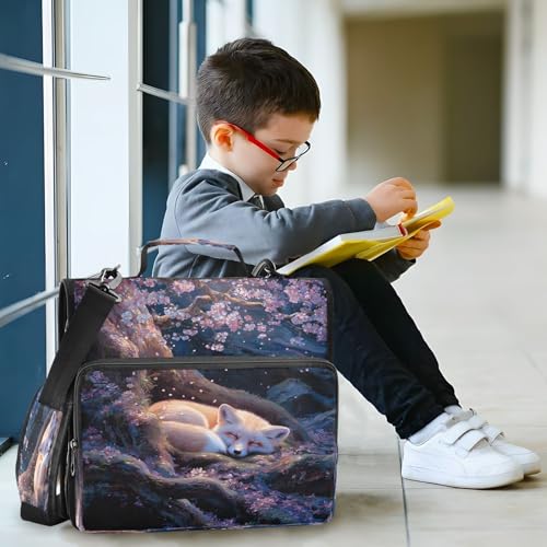 3 Ring Zipper Binder Fox Cherry Blossom Tree Binders Bag with Shoulder Strap 500 Sheets Paper Organizer Trapper Keeper Documents Storage File Folder for School Office - color: A2391
