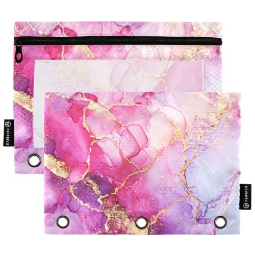 Gredecor 3 Ring Binder Pencil Pouch, Alcohol Ink Marble Modern-1 Zippered Pen Case Pouches with Clear Window, 2 Pack Stylish Office & School Supplie - color: Alcohol Ink Marble Modern-1