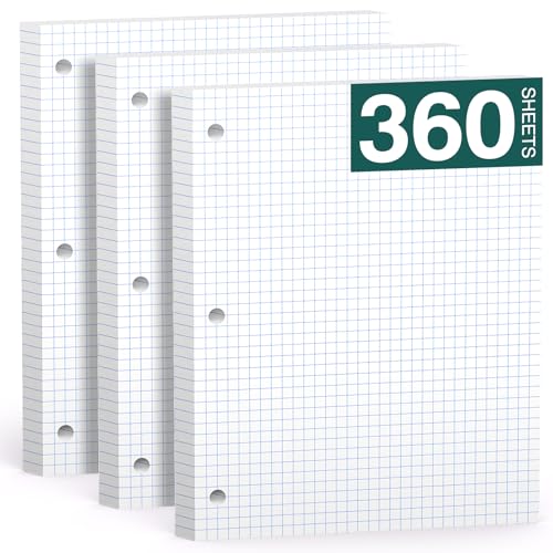 Loose Leaf Graph Paper Notebook 8 X 10.5, 360 Sheets Graphing Paper，3 Hole Punched，4x4 Quad Ruled Grid Notebook Paper, 10-1/2" X 8 Binder Filler Paper For, Engineering, Office, School - style: White-4x4 Graph-3 Pack