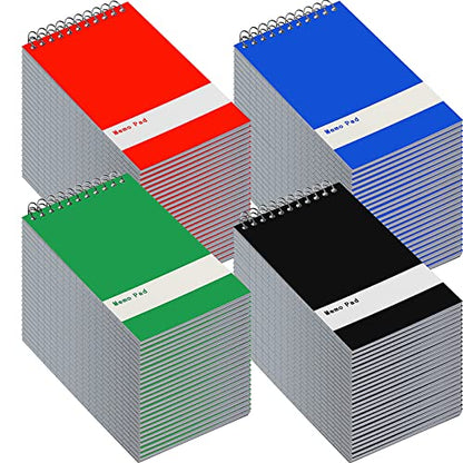 Thenshop 100 Pads Spiral Memo Pads Bulk 3 x 5 Inch Small Pocket Notepad Top Bound Lined 60 Sheets Mini Notebooks for School College Office Home Supplies (Black,Green,Dark Blue,Red) - color: Black, Green, Dark Blue, Red