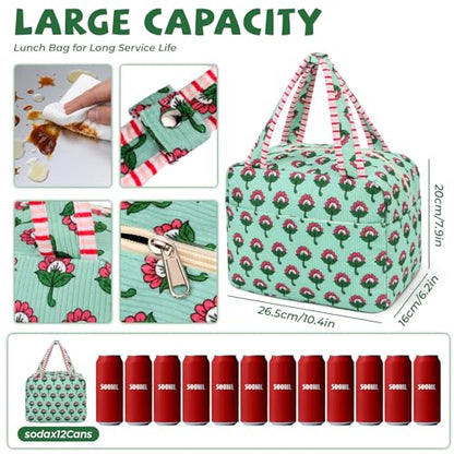 cow print Lunch Box for Women, Insulated Women Lunch Bag, Cute Small Tote Bag Reusable Cooler Bag, Work Office Use,Nurse Funny Gifts, Travel Birthday Gifts for Friends Girls - color: Green