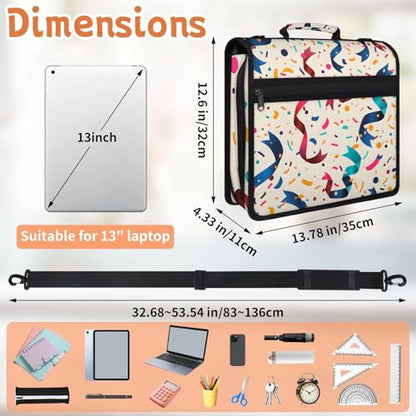 Birthday Ribbon Zipper Binder, 3 D-Ring Expanding File Folder with Handle & Adjustable Shoulder Strap, 400 Sheets Capacity Multi-Pocket Organizer for 13 Inch Laptop - color: Birthday Ribbon