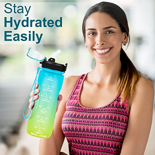 24 OZ Motivational Kids Water Bottle With Time Marker,Straw Lid,Leak Proof, Tritan BPA Free Sports Water Bottle Blue-Yellow(1 Lid) - color: Blue Yellow