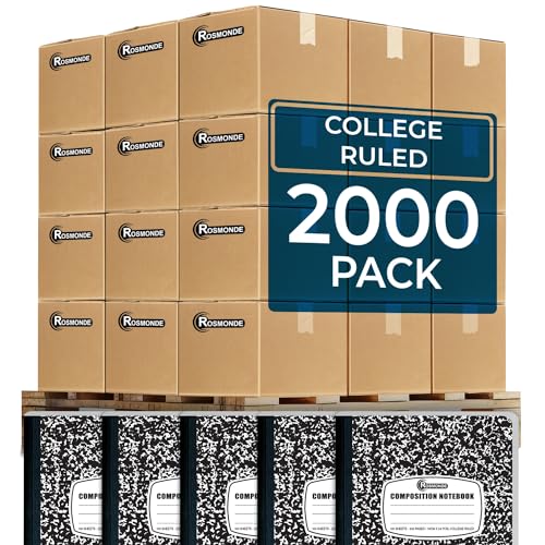 Rosmonde 2000 Pack Composition Notebooks Bulk, College Ruled, Black Marble | Full Pallet of Notebooks, 200 Pages/100 Sheets, 9-3/4 x 7-1/2, Bulk Notebooks for School, College & Office, 4-7 Days Transit - size: 2000 Pack | Full Pallet, style: Black Marble
