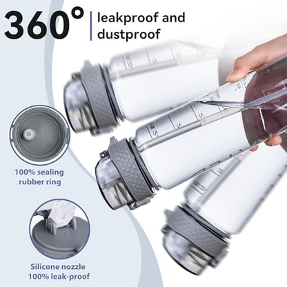 GOPPUS 32 oz Clear Water Bottle with Straw, BPA Free Tritan Water Bottle, Leakproof Clear Motivational Water Bottle, Wide Mouth Sports Water Bottle for Gym, Hiking, School, Office - color: C-Grey