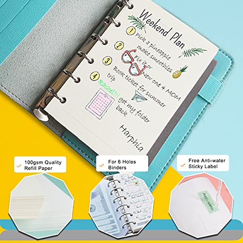A7 Planner Refill,4 Packs per Set, Line Paper, A7 Binder Refills 6 Ring with Label Stickers Gift,Mini Binder Refills,6 hole/100gsm Thick Paper/4.84 x 3.23'', Harphia - color: Line