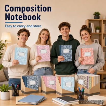 gisgfim 12 Pack Bulk Composition Notebook Wide Ruled, 12 Different Vibrant Colors, 96 Pages (48 Sheets), 9-3/4 x 7-1/2" Hard Cover Journal Notebooks for Studentsd,Classroom and Office(Groovy) - color: Groovy